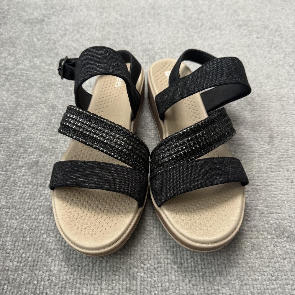 Bzees Sandals Womens Size 9W Black Bravo Strappy Wedge Platform Comfort Elastic - Picture 2 of 12